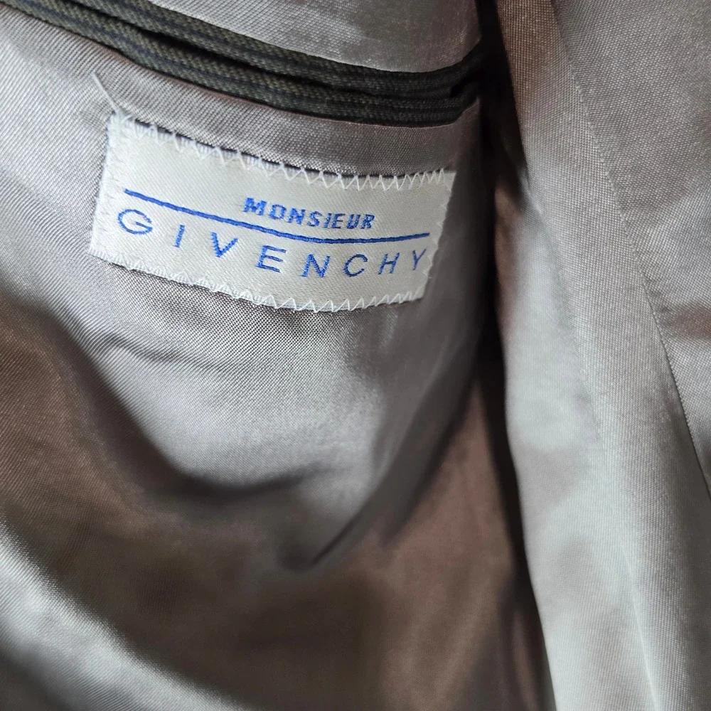VTG Monsieur‎ Givenchy Blazer 38S 100% Worsted Wool Charcoal Pinstripe Jacket